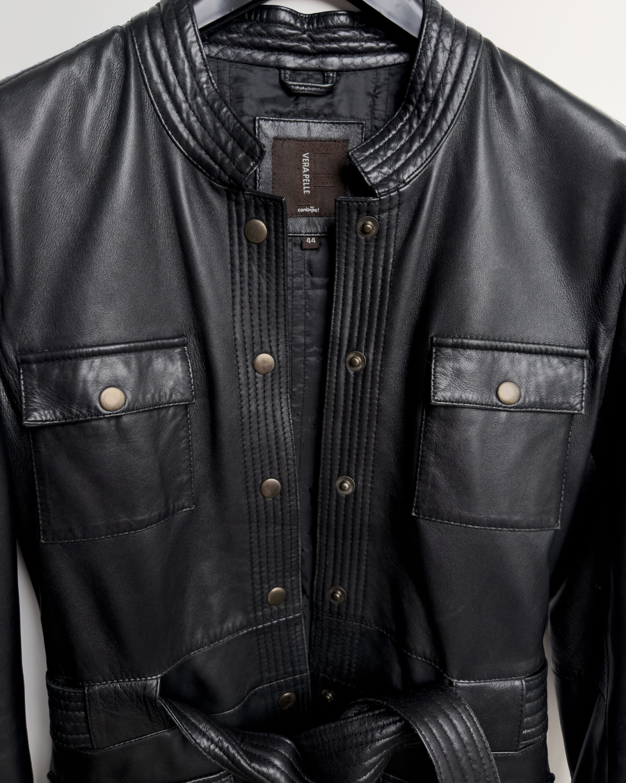 Conbipel Belted Leather Jacket | Black