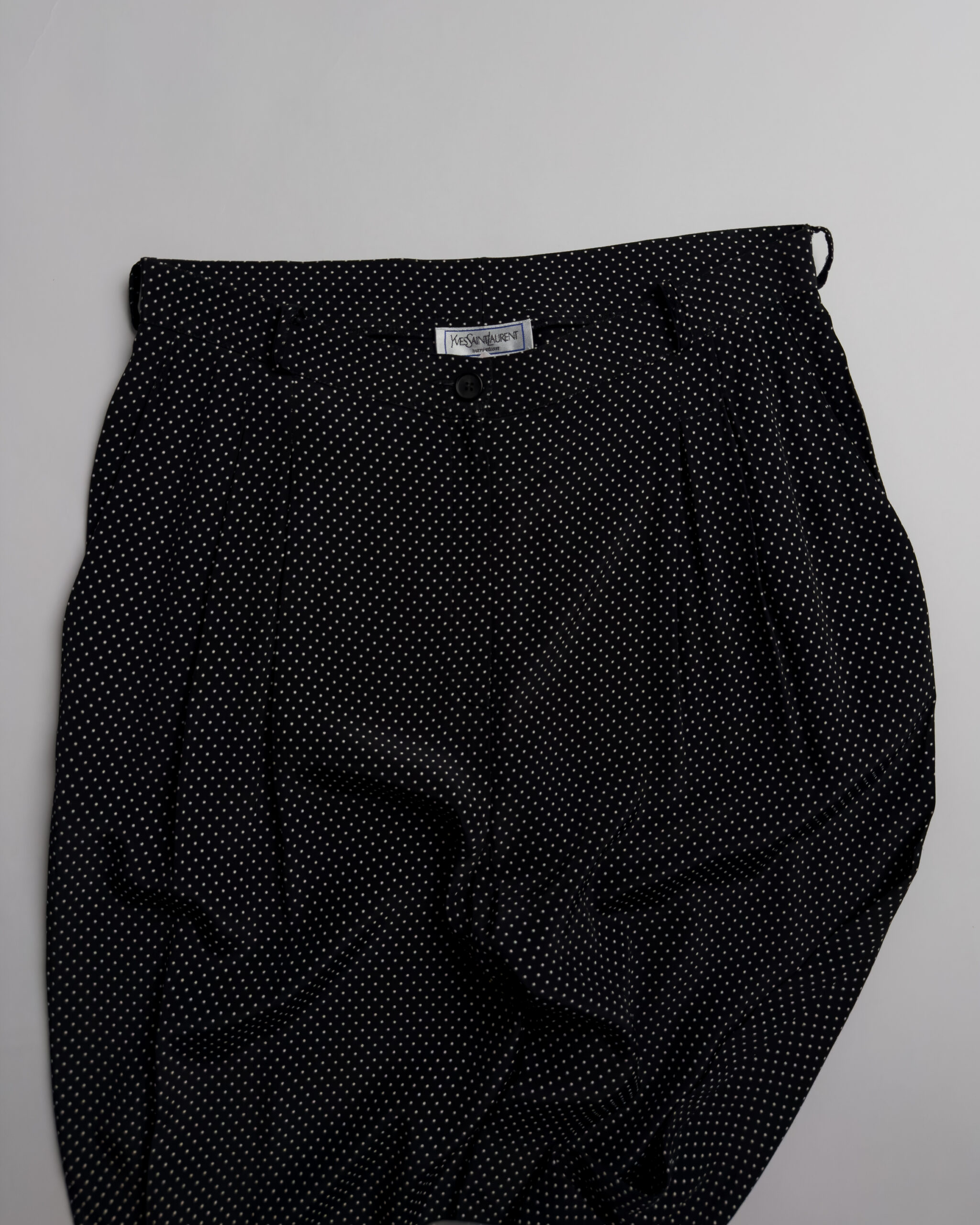 Yves Saint Laurent Pleated Trousers | Black Polka Dot