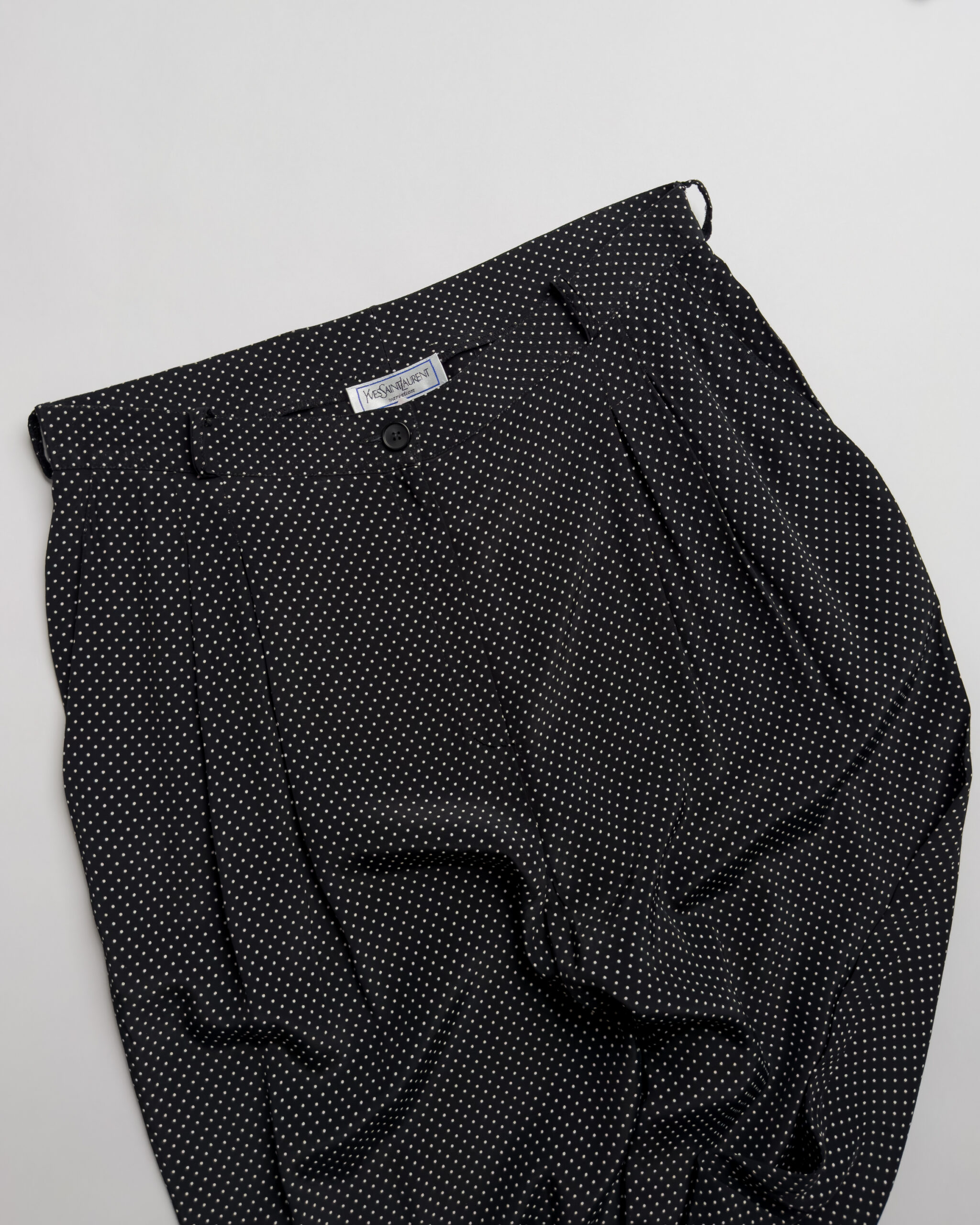Yves Saint Laurent Pleated Trousers | Black Polka Dot