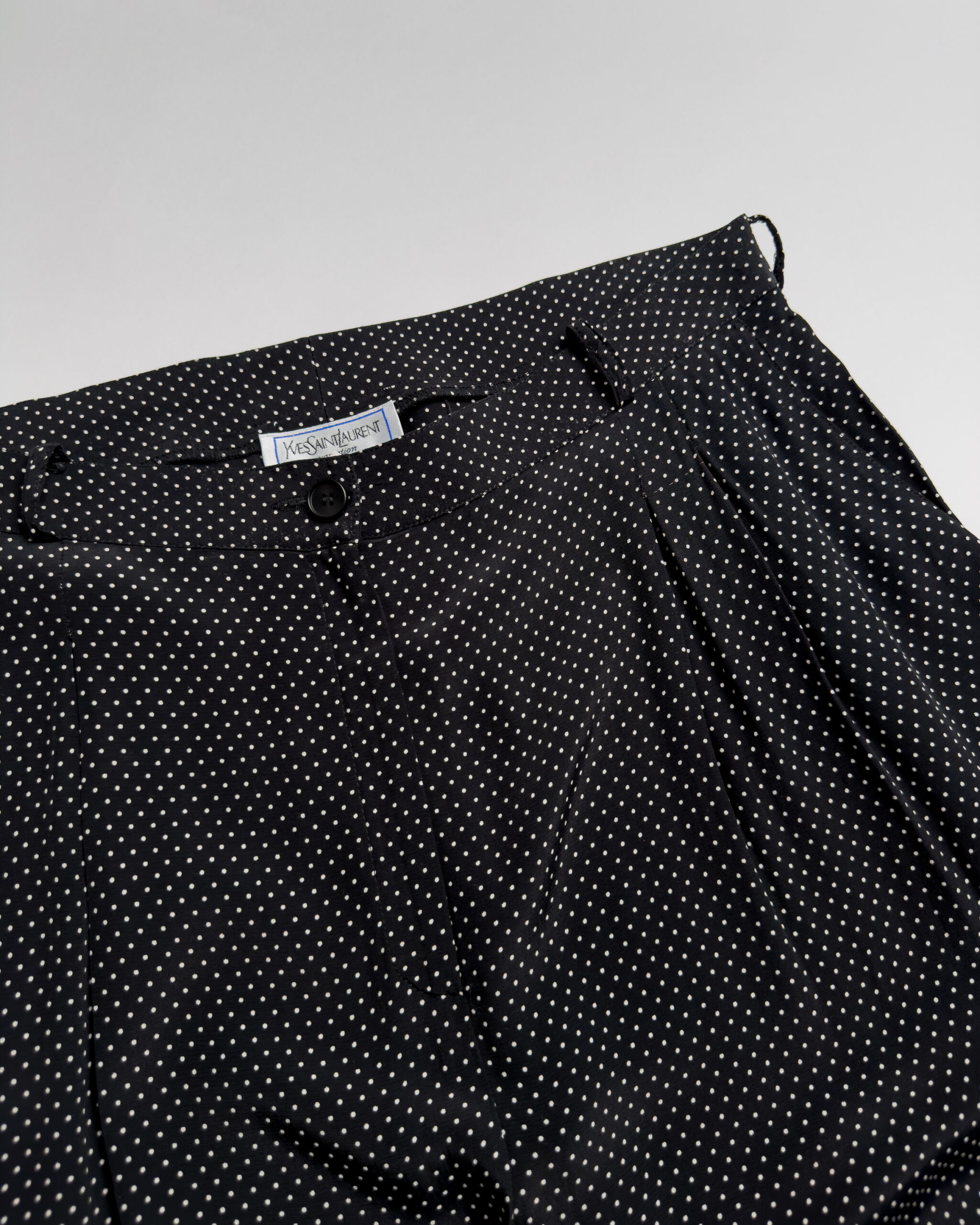 Yves Saint Laurent Pleated Trousers | Black Polka Dot