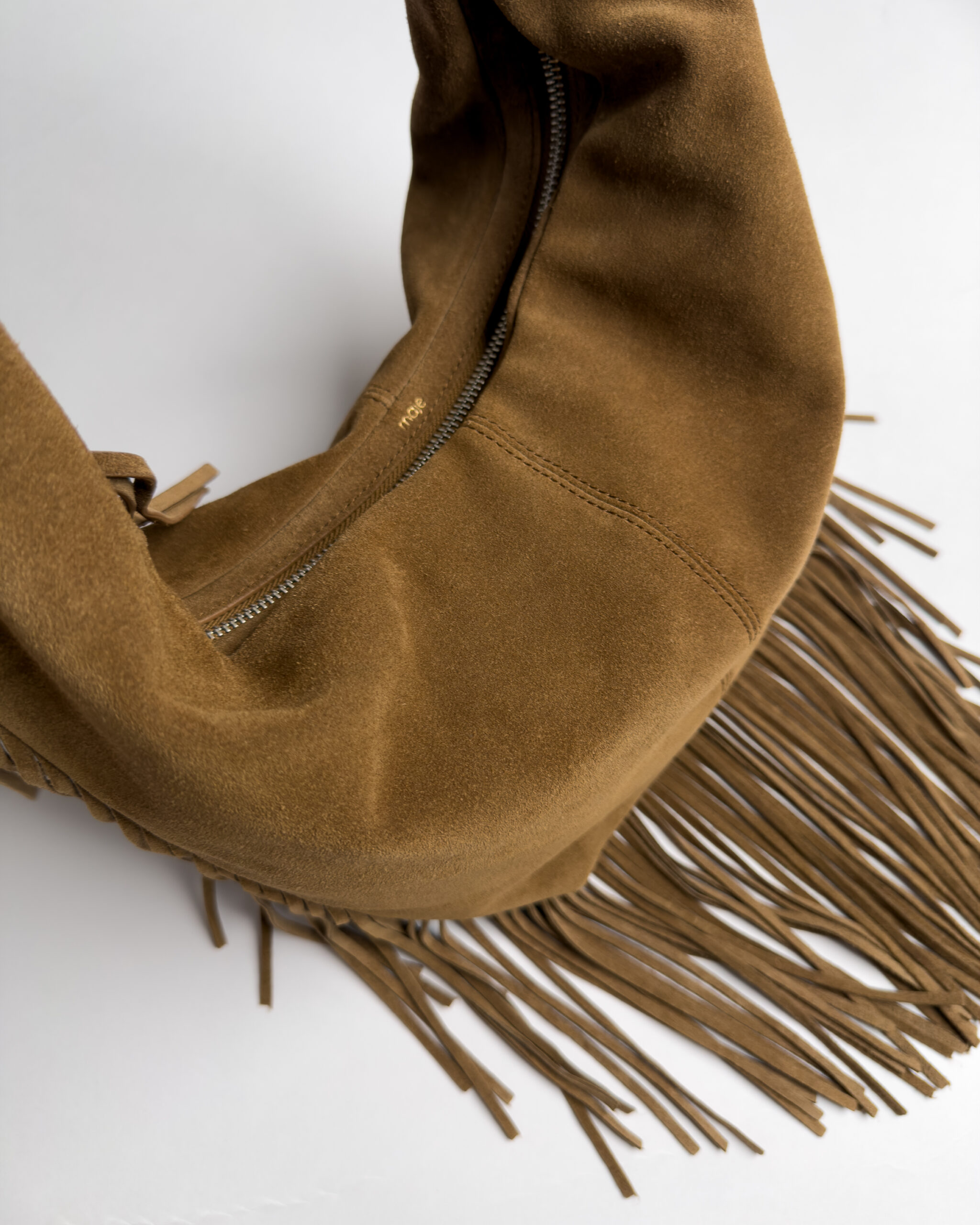 Maje Suede Fringe Hobo Bag | Tobacco Brown