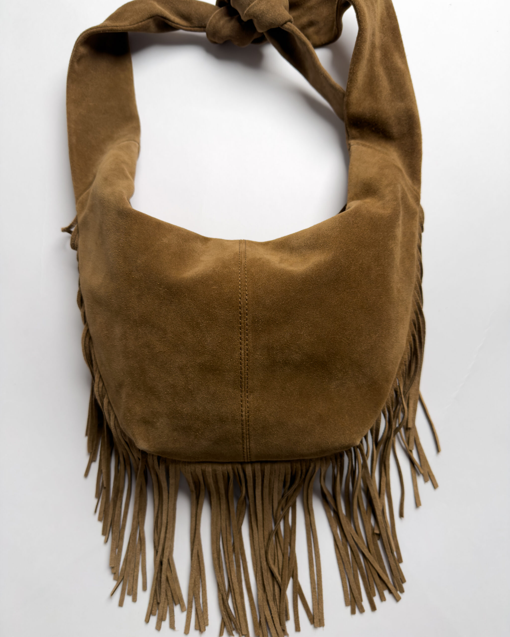 Maje Suede Fringe Hobo Bag | Tobacco Brown
