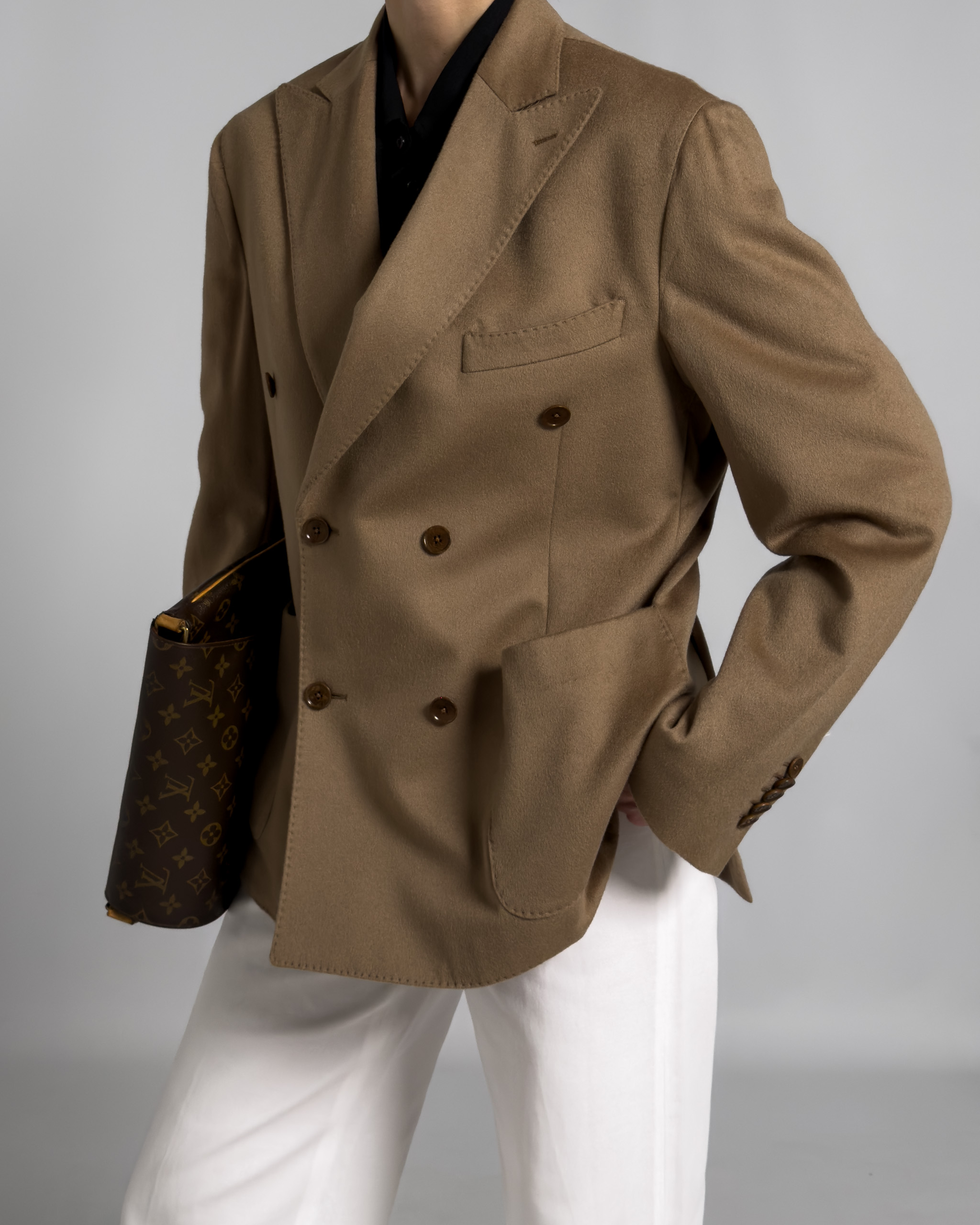 Double-Breasted Cashmere Wool Blend Jacket | Beige