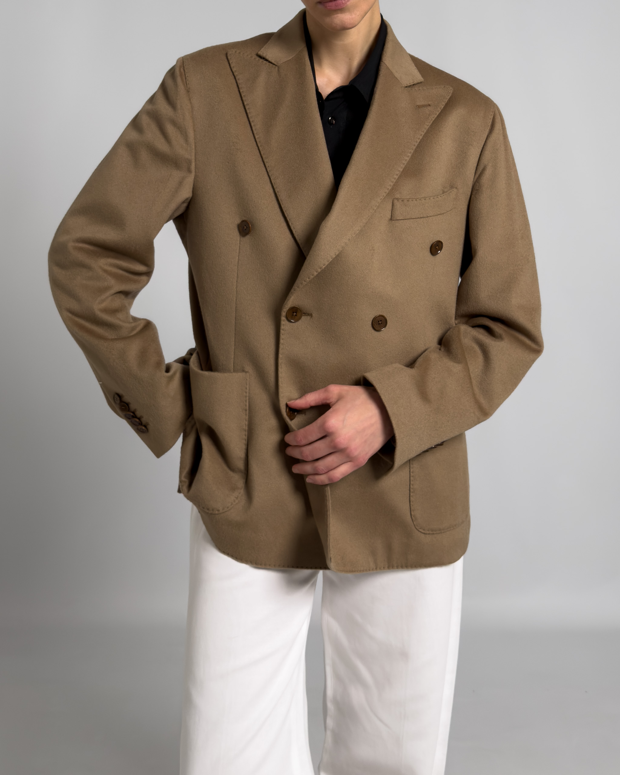 Double-Breasted Cashmere Wool Blend Jacket | Beige