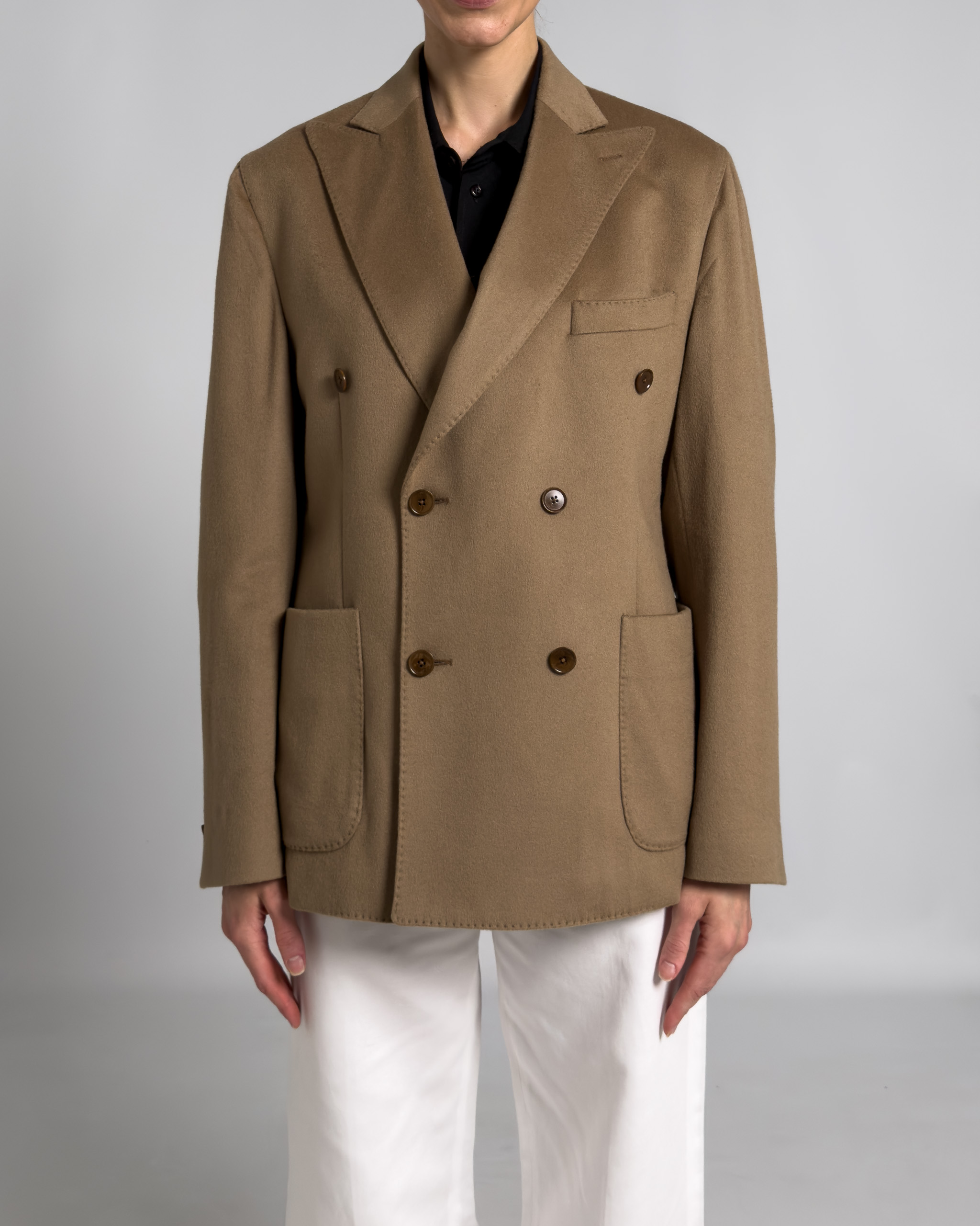 Double-Breasted Cashmere Wool Blend Jacket | Beige
