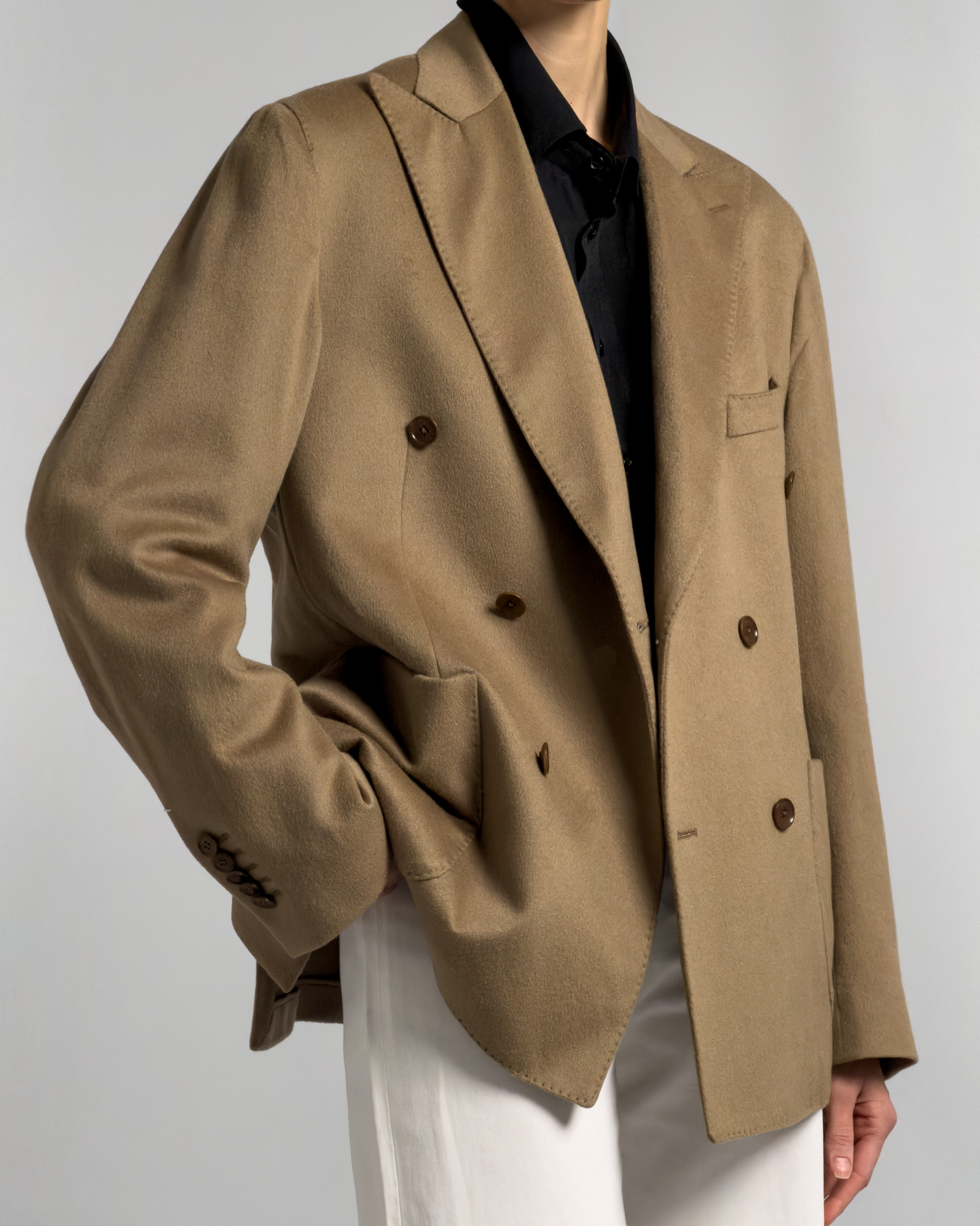 Double-Breasted Cashmere Wool Blend Jacket | Beige