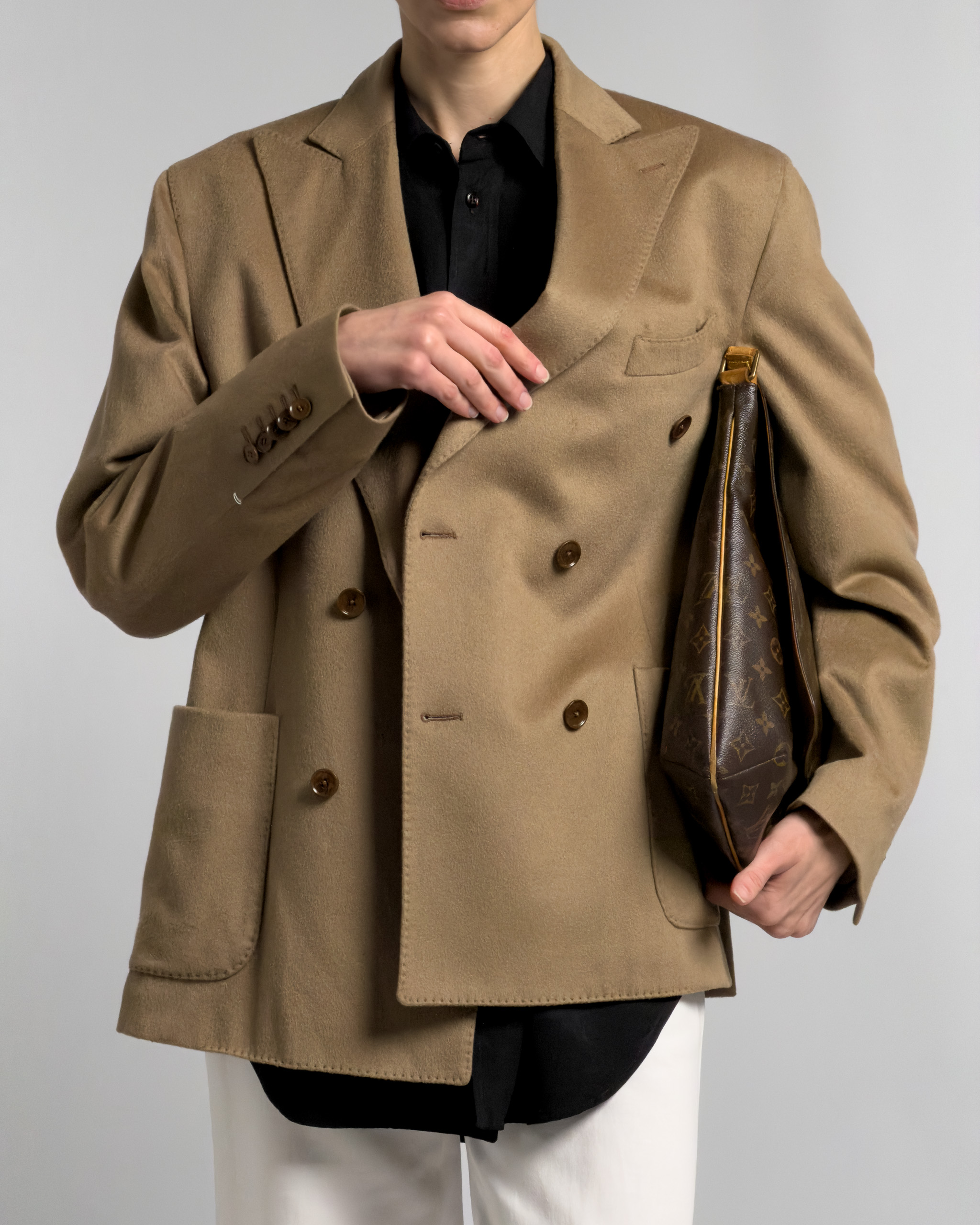 Double-Breasted Cashmere Wool Blend Jacket | Beige