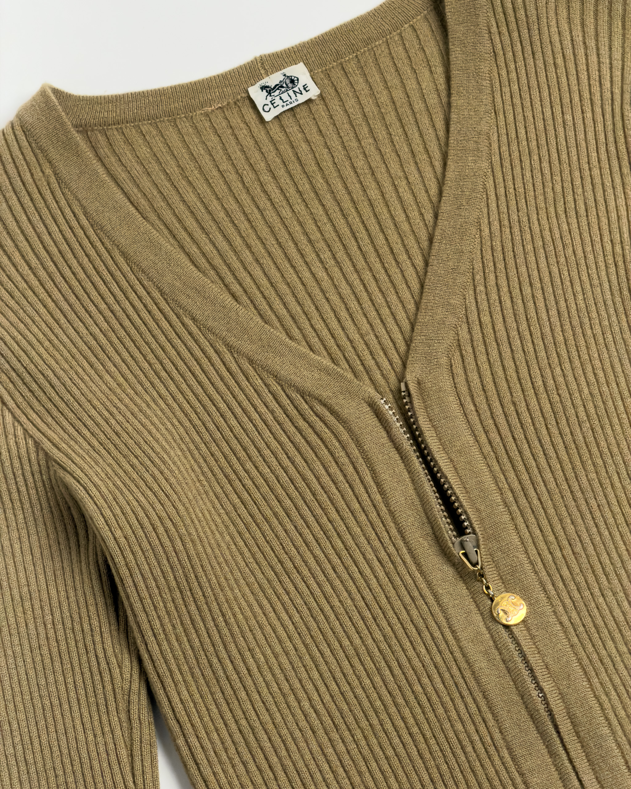 Céline Ribbed Wool Zip Cardigan | Camel