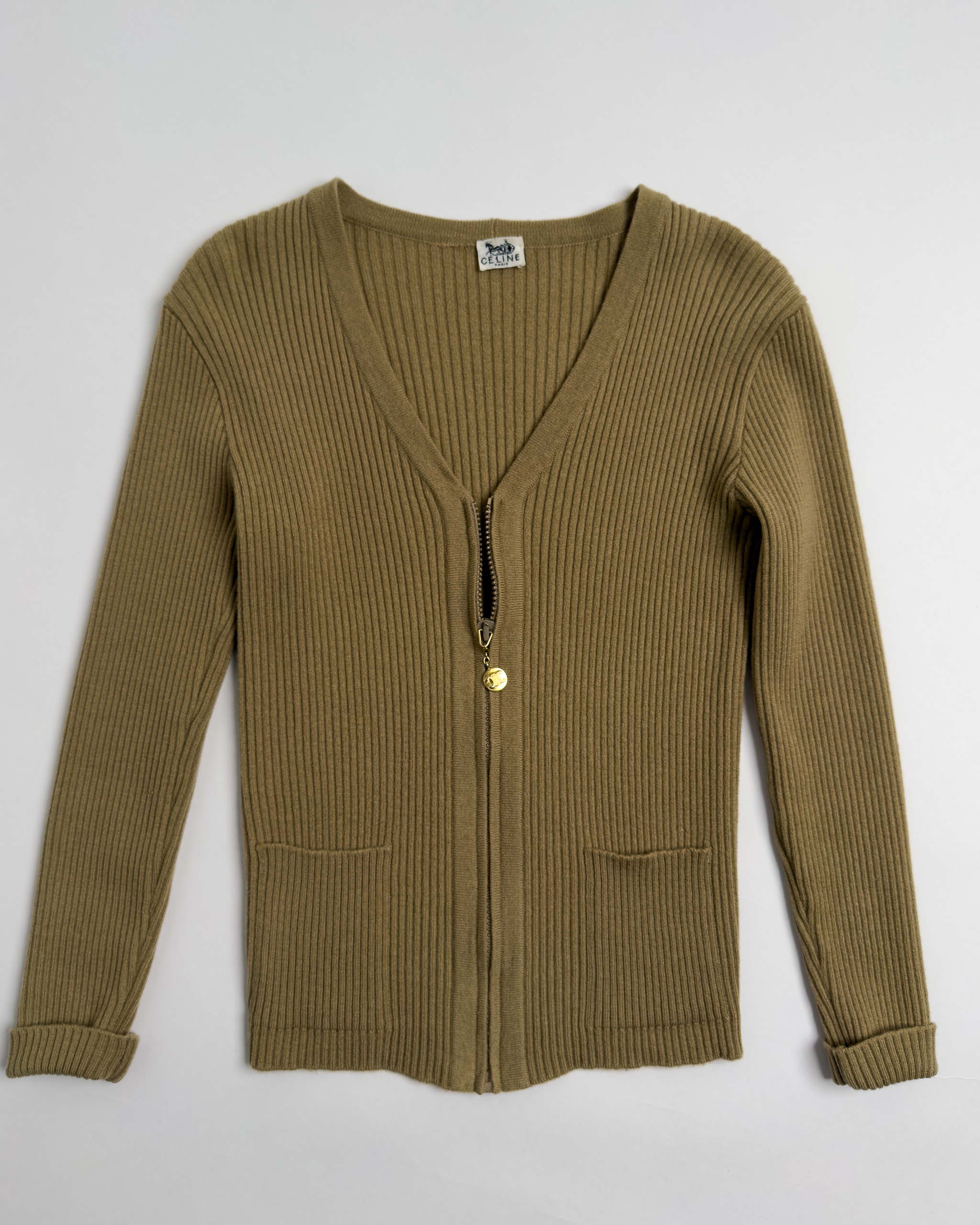 Céline Ribbed Wool Zip Cardigan | Camel