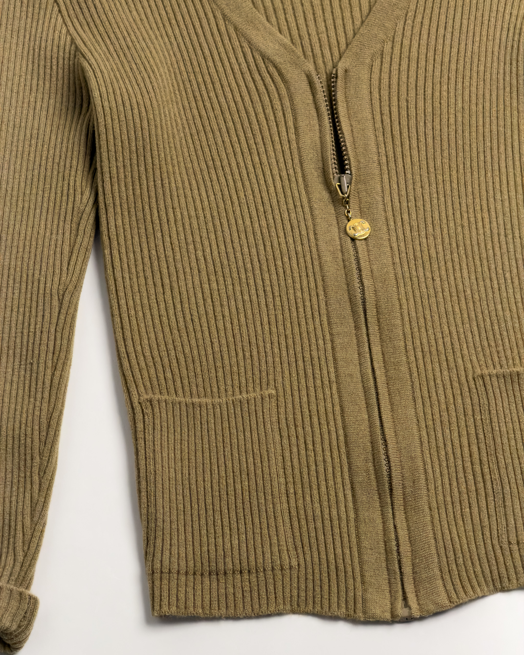 Céline Ribbed Wool Zip Cardigan | Camel