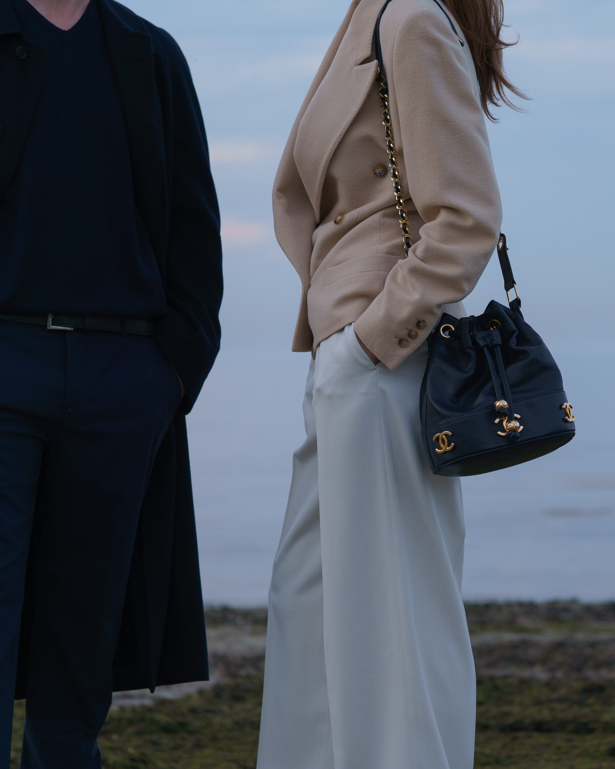 Chanel Triple CC Lambskin Drawstring Bucket Bag | Navy
