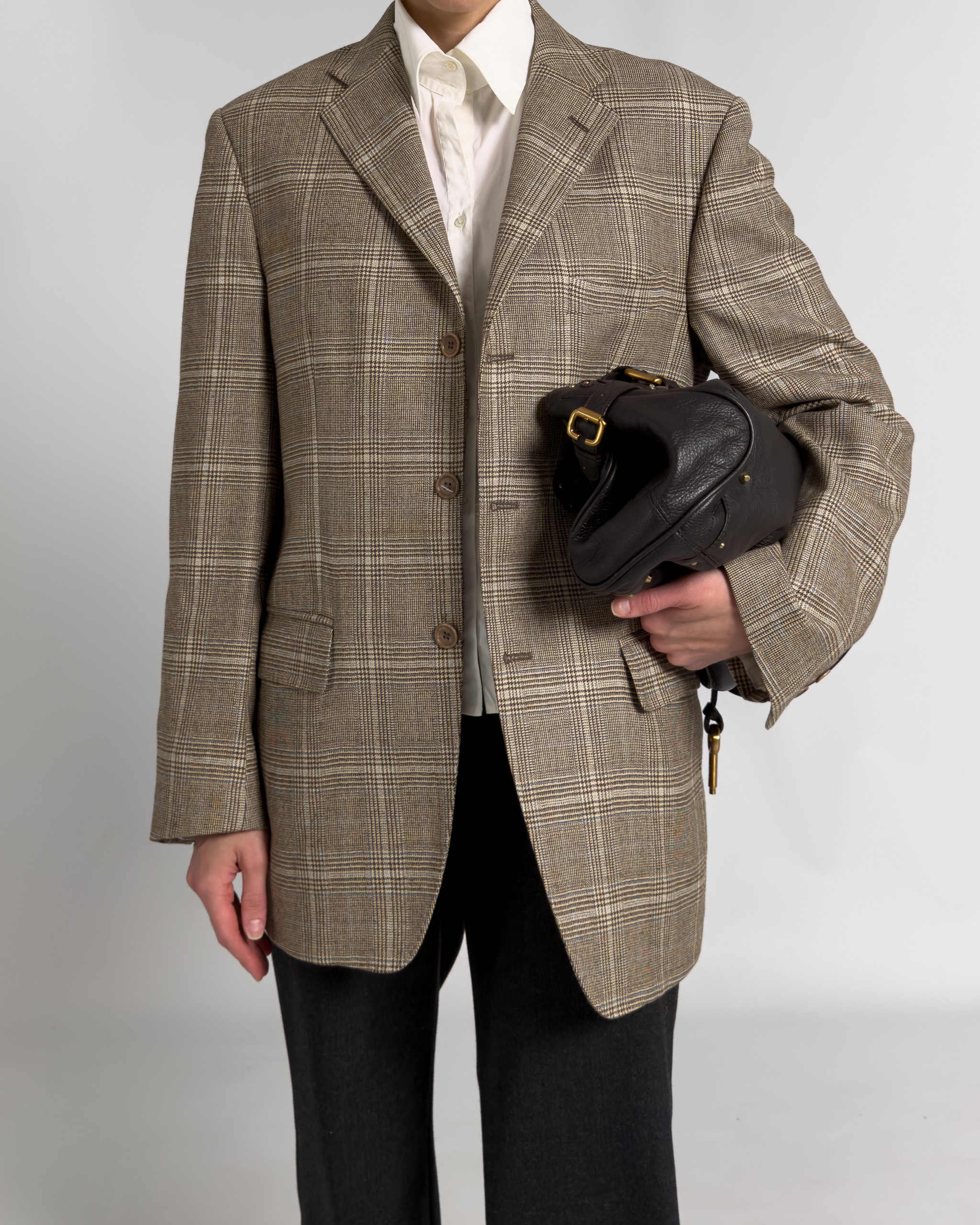 Old England Loro Piana Merino Check Blazer | Beige