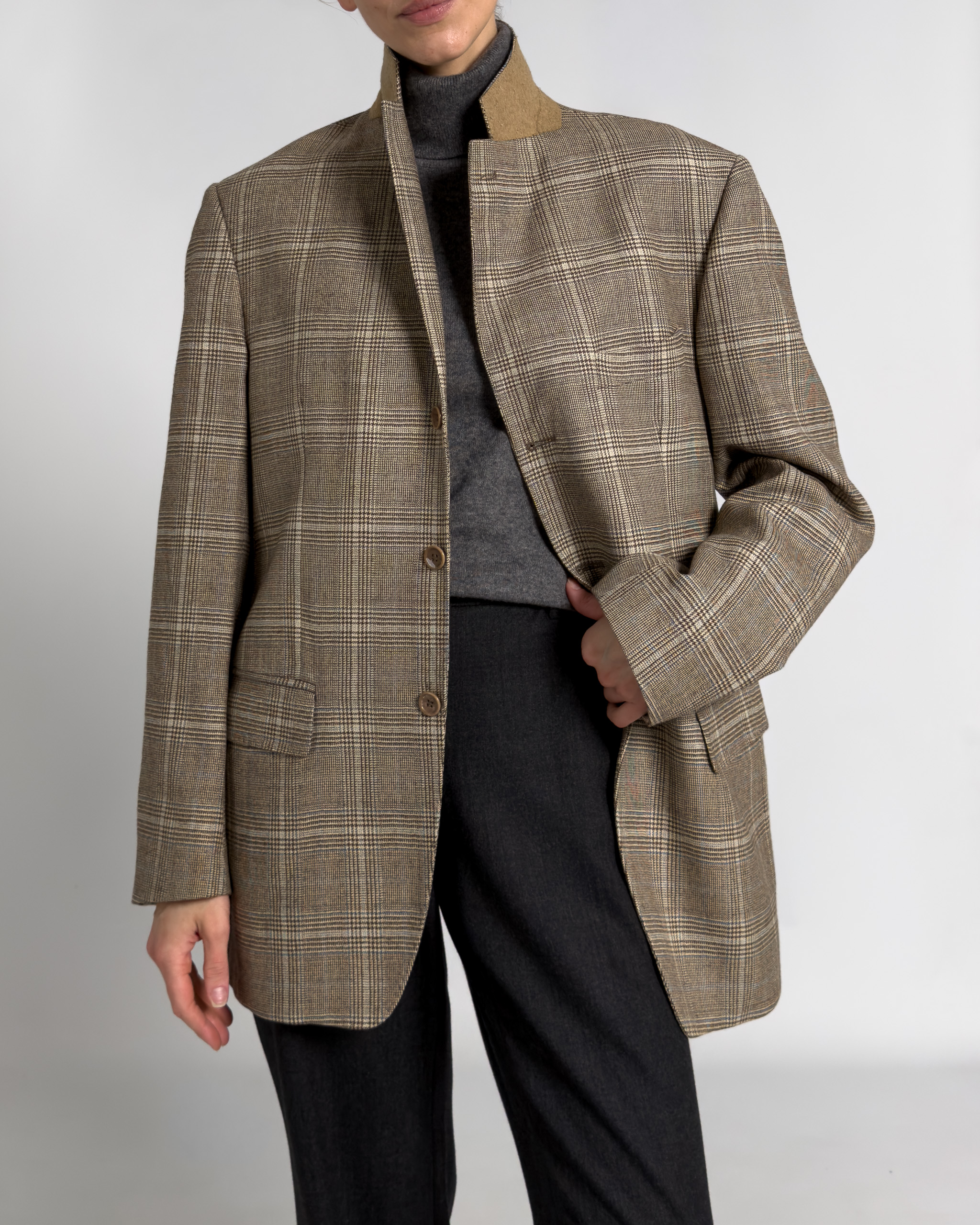 Old England Loro Piana Merino Check Blazer | Beige