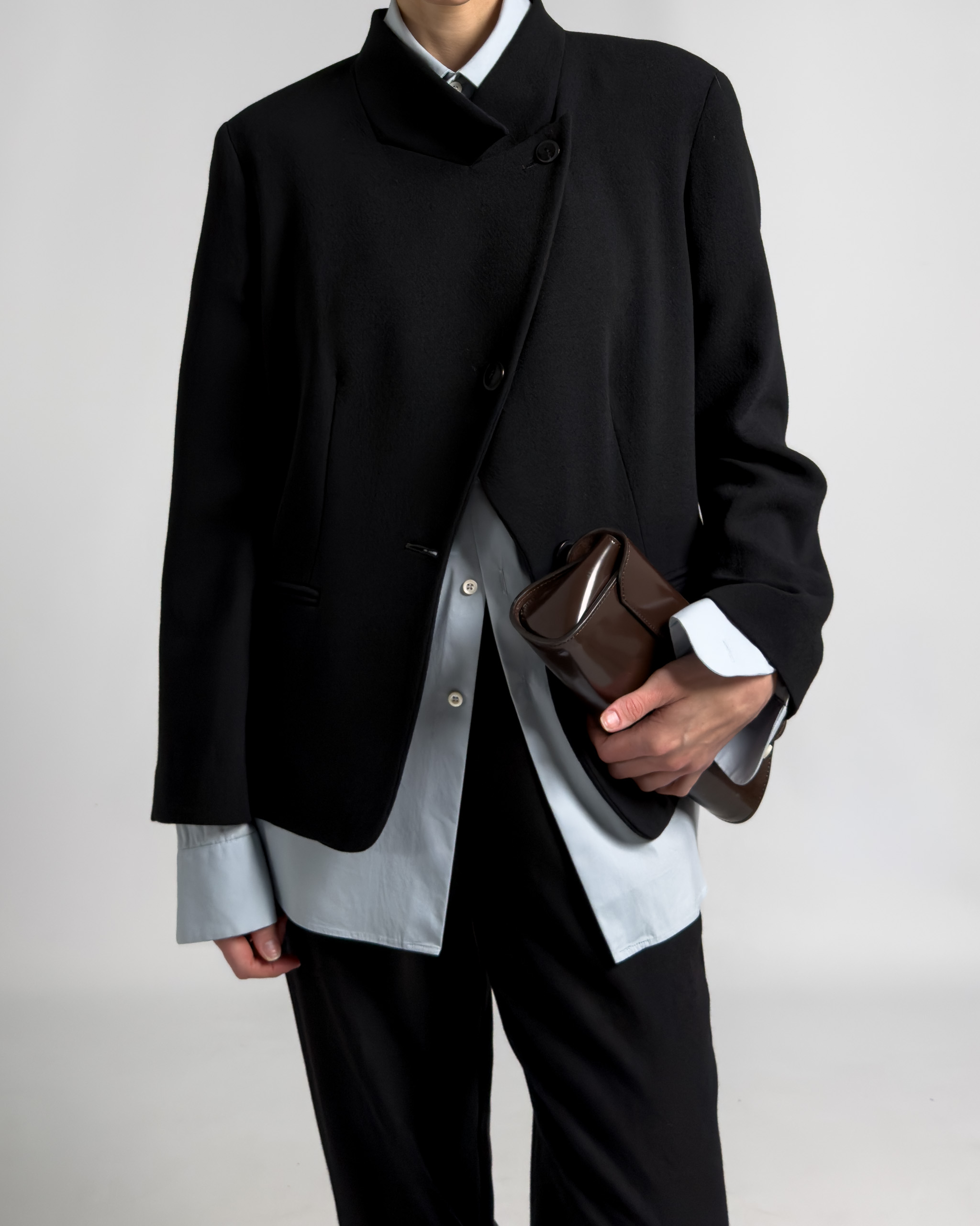 Max Mara Asymmetric High-Collar Wool Jacket | Black
