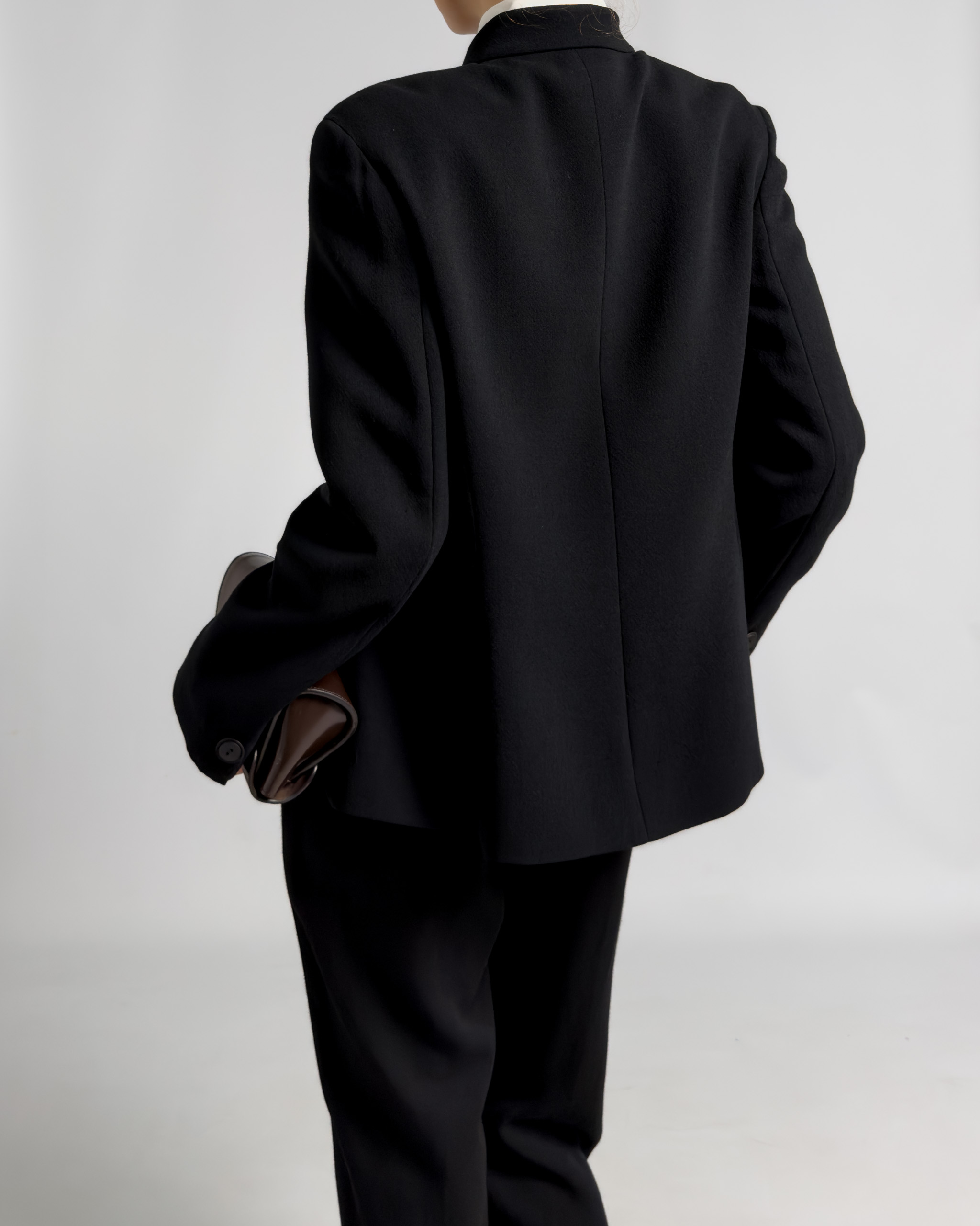 Max Mara Asymmetric High-Collar Wool Jacket | Black