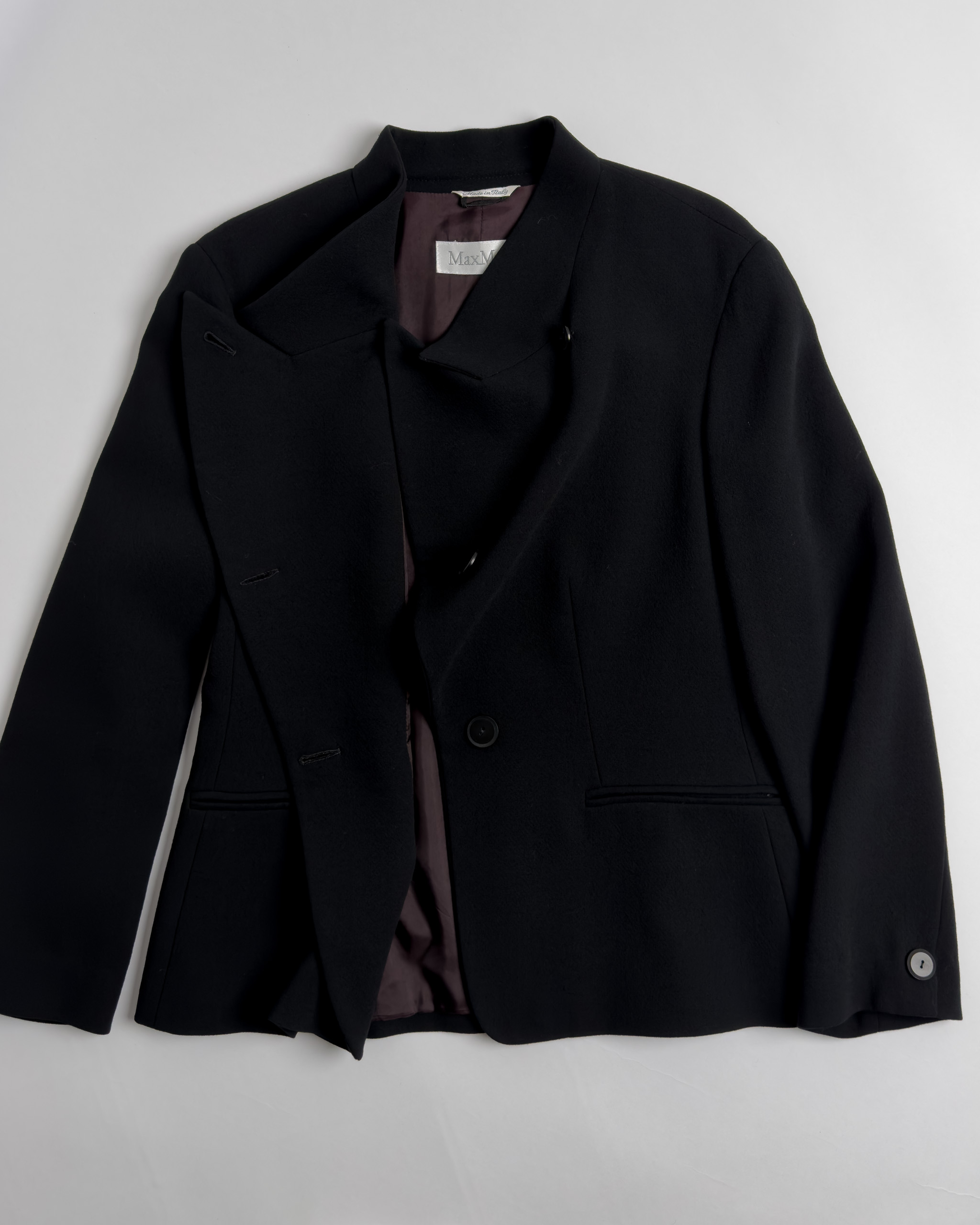 Max Mara Asymmetric High-Collar Wool Jacket | Black
