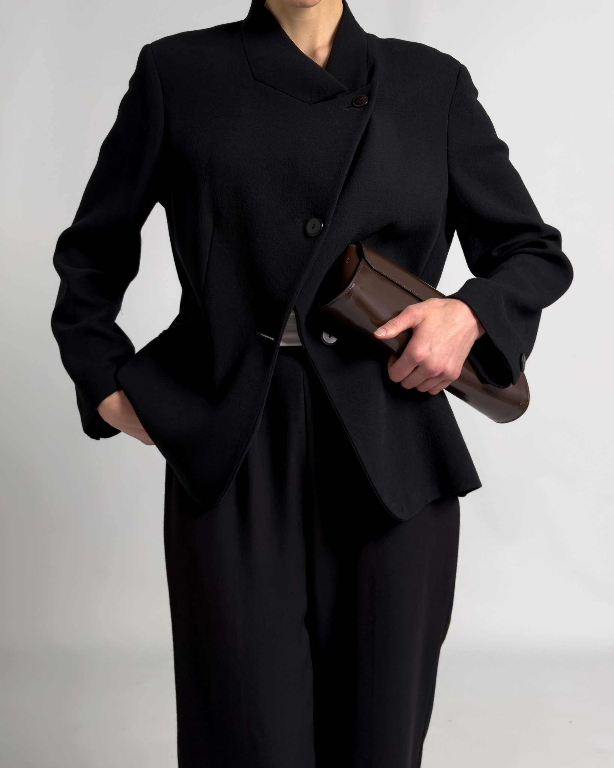 Max Mara Asymmetric High-Collar Wool Jacket | Black