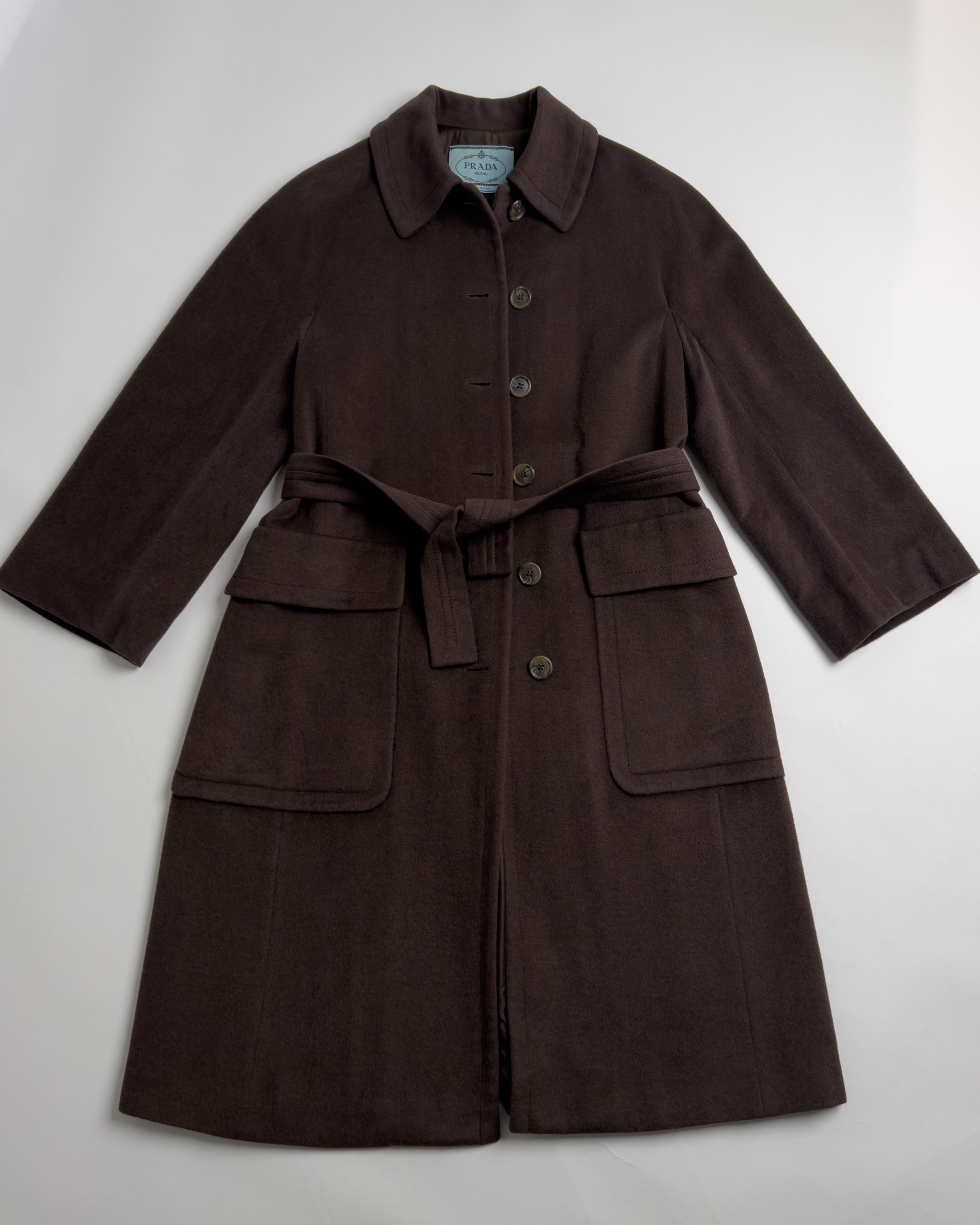 Prada Milano Alpaca Wool Belted Coat | Dark Brown