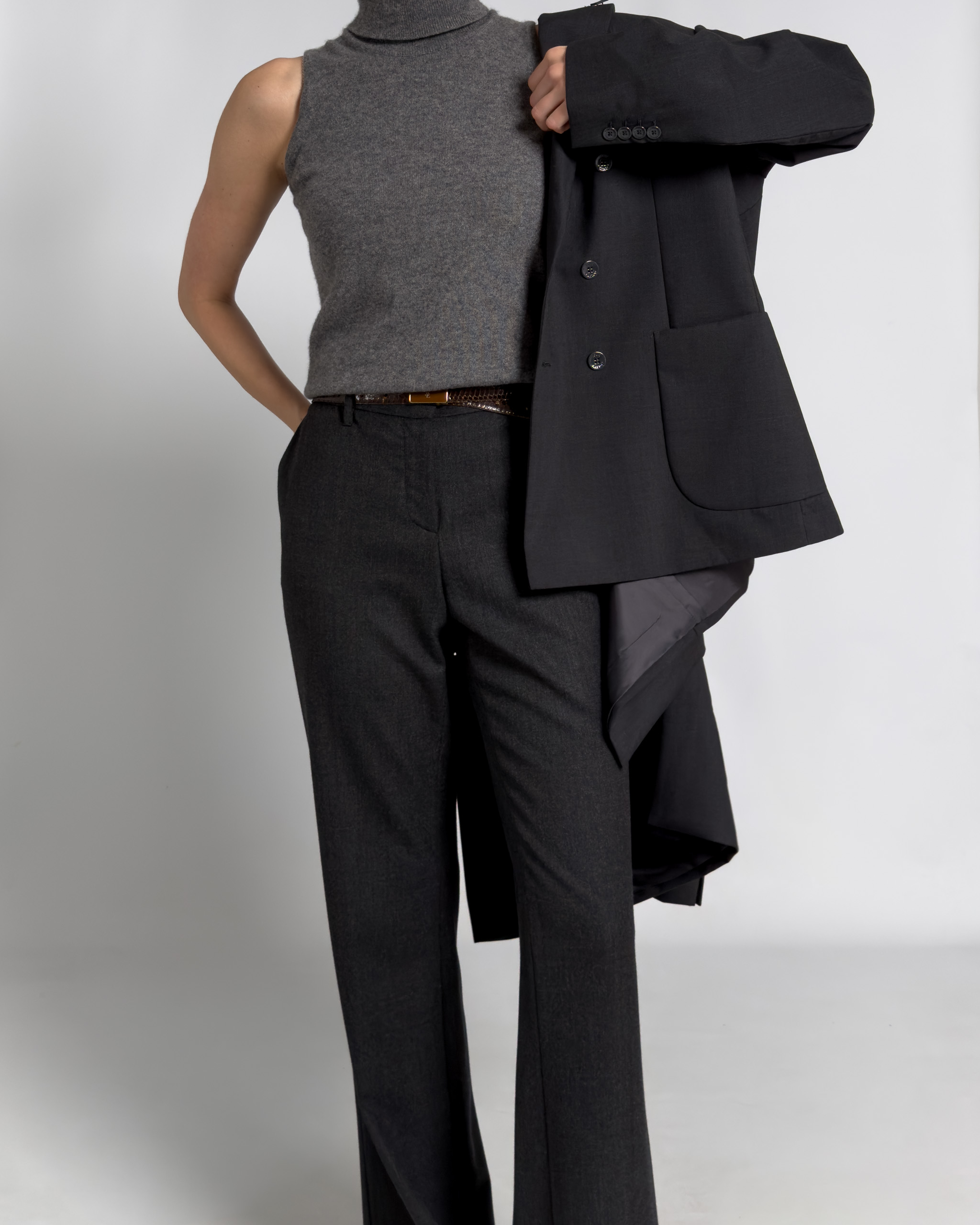 Prada Straight-Leg Wool Trousers | Charcoal Grey