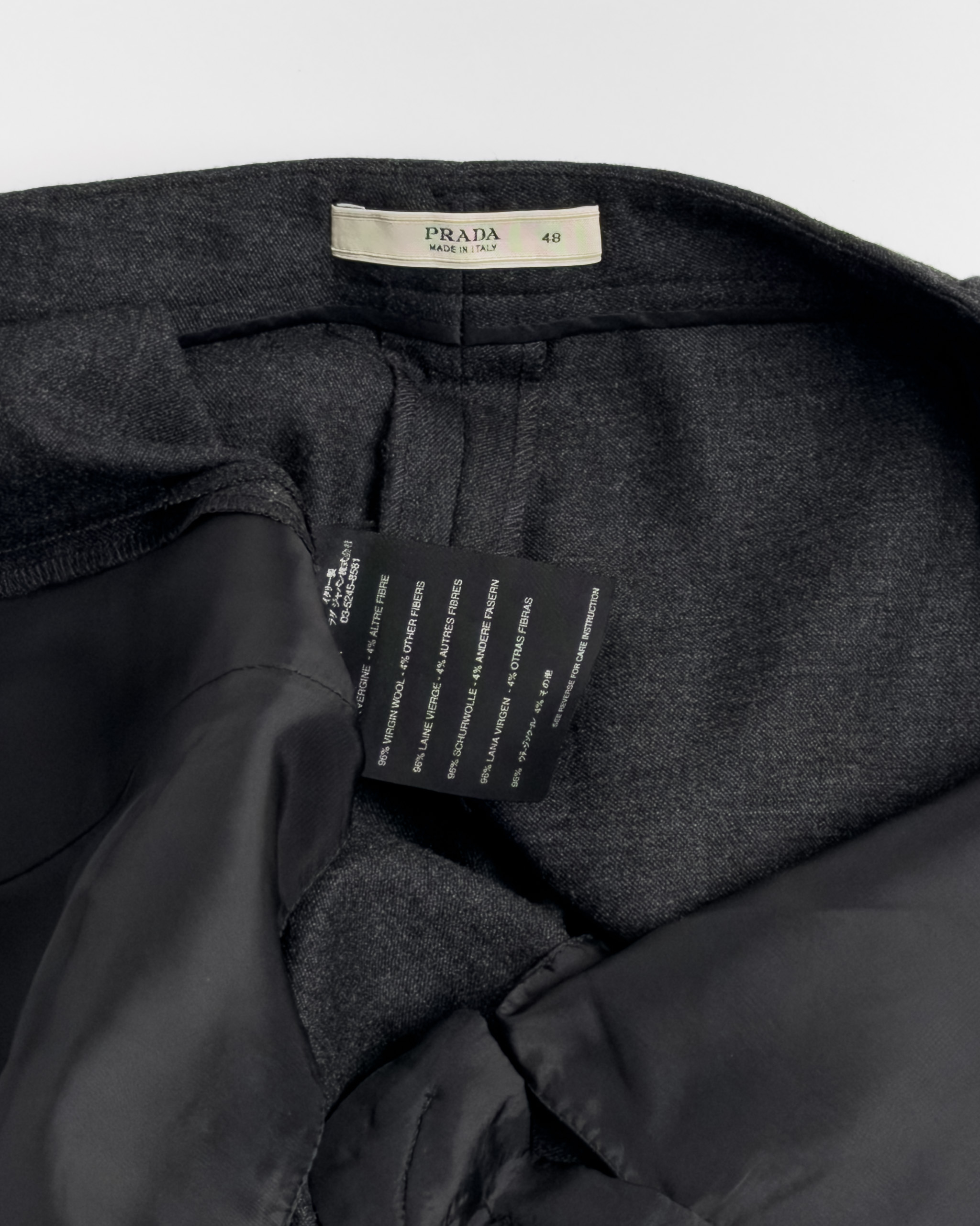 Prada Straight-Leg Wool Trousers | Charcoal Grey