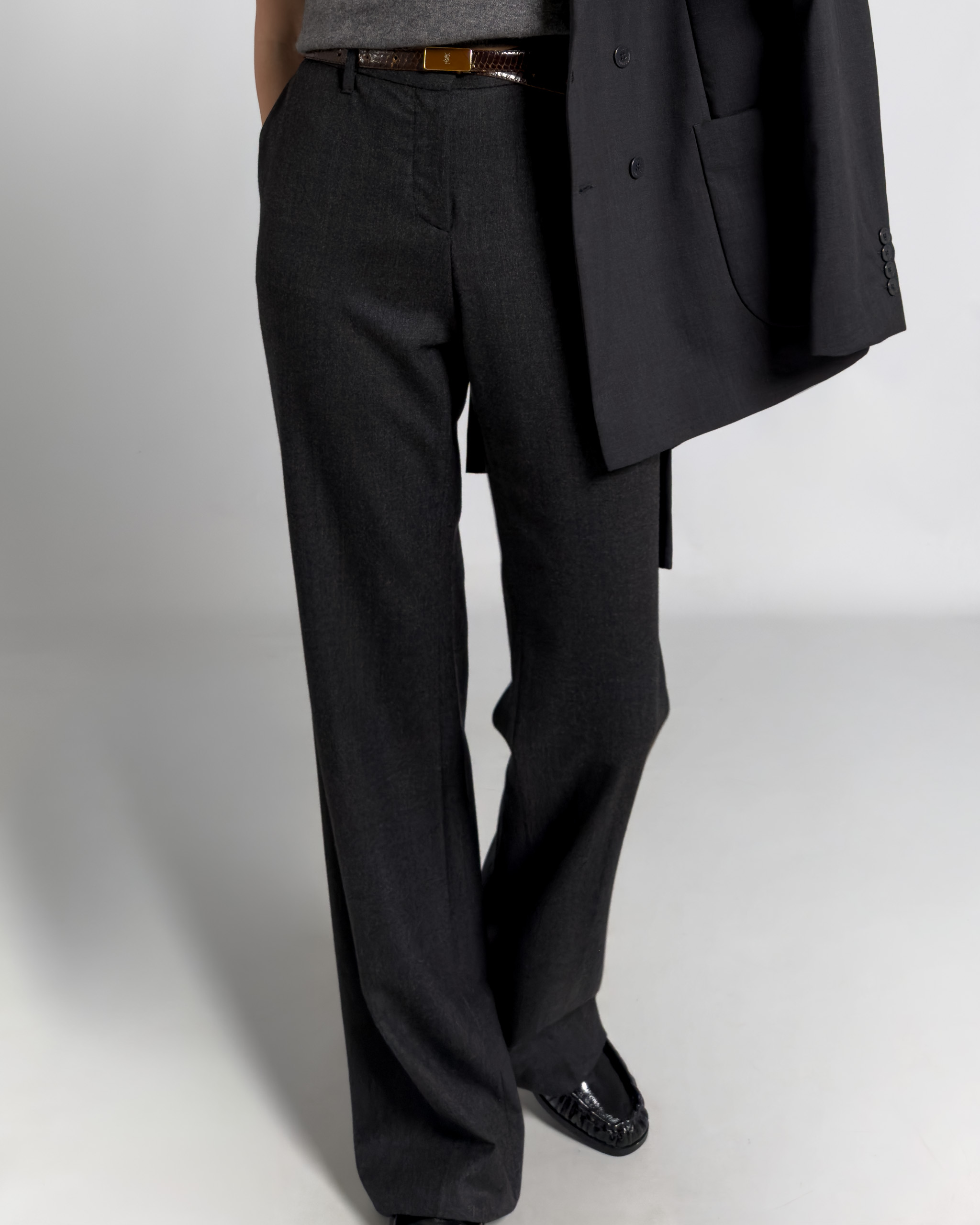 Prada Straight-Leg Wool Trousers | Charcoal Grey
