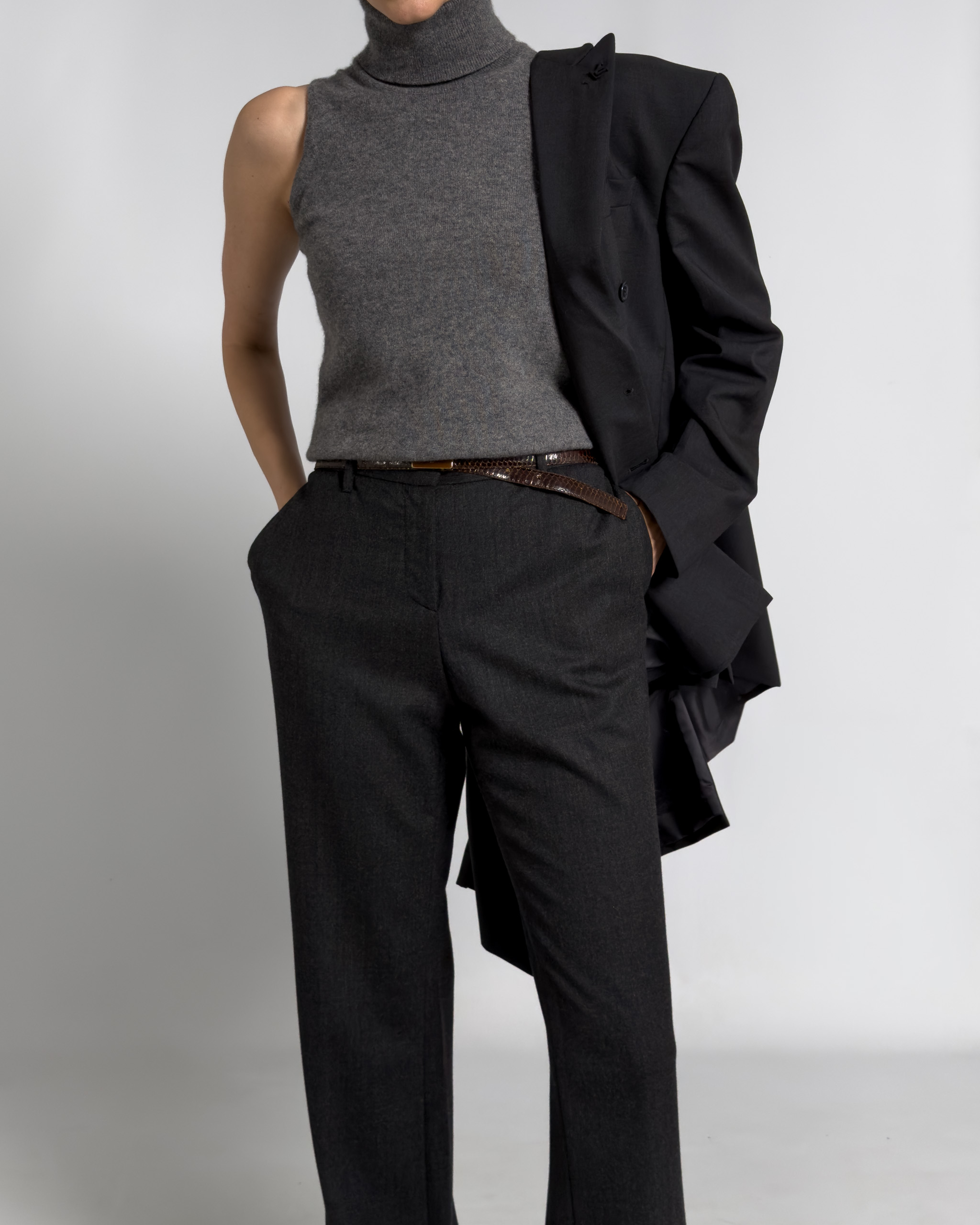 Prada Straight-Leg Wool Trousers | Charcoal Grey