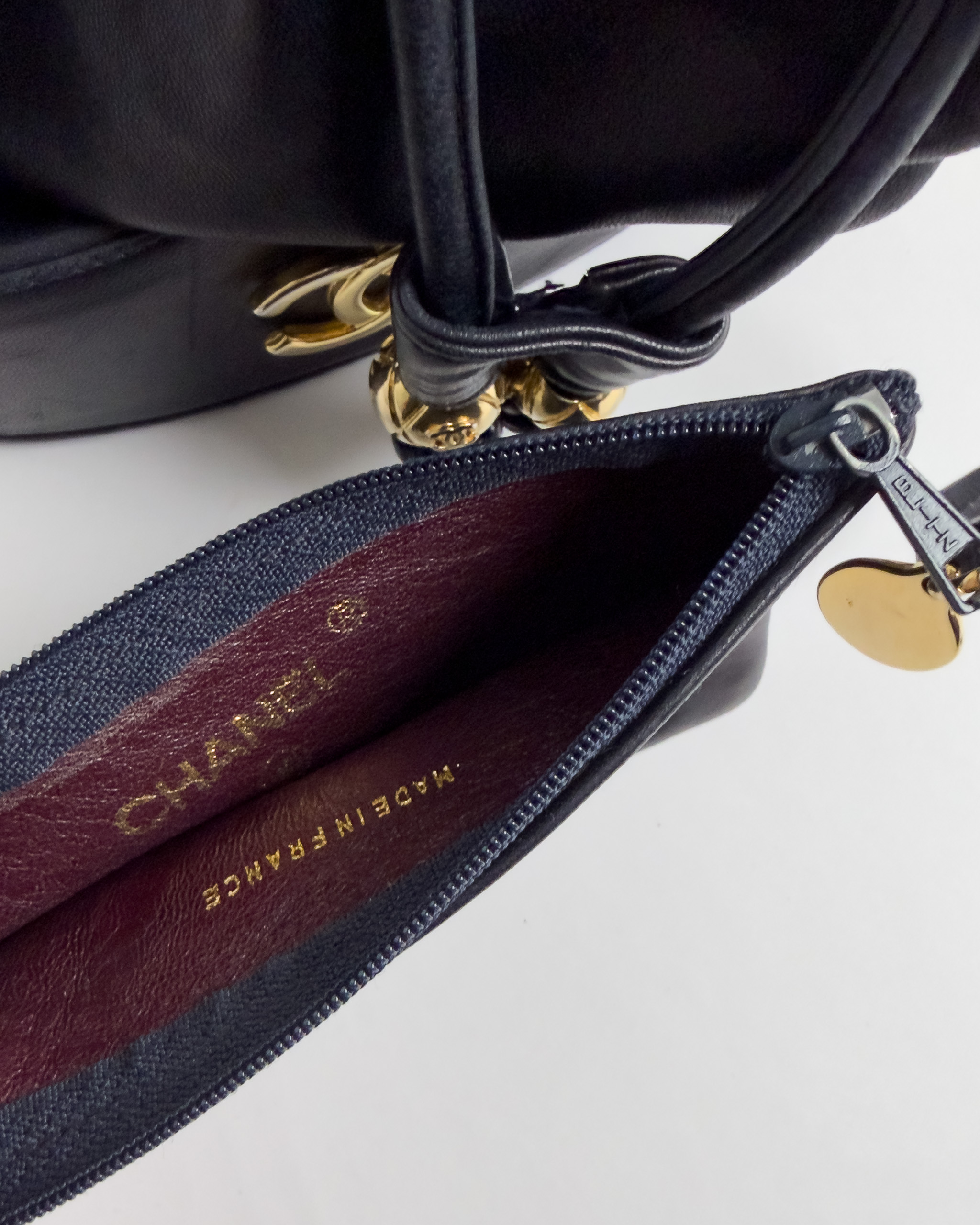 Chanel Triple CC Lambskin Drawstring Bucket Bag | Navy