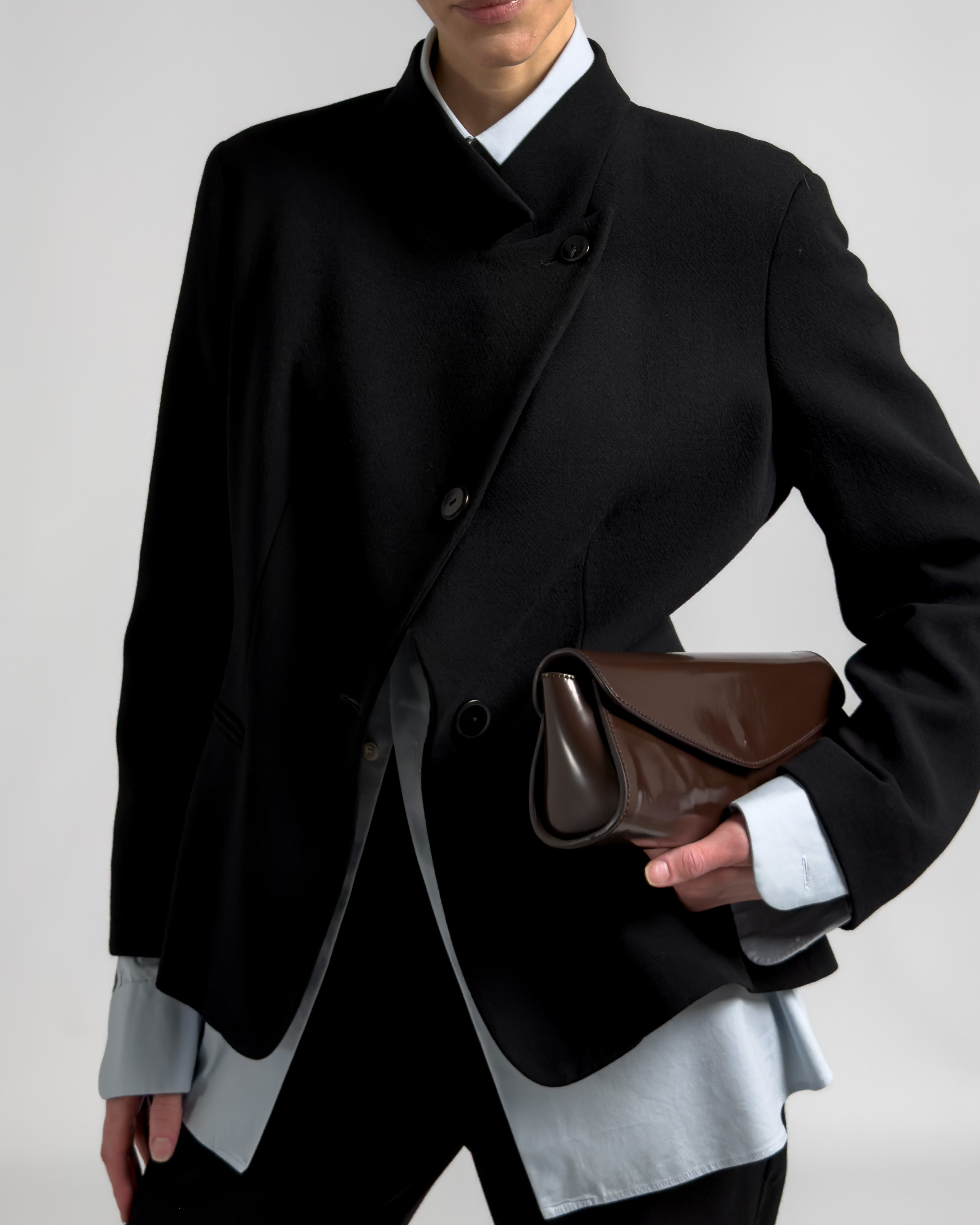 Max Mara Asymmetric High-Collar Wool Jacket | Black