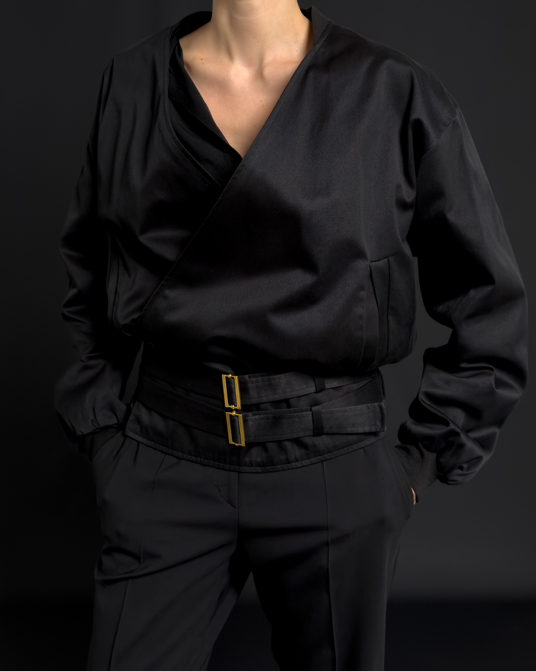 Yves Saint Laurent Rive Gauche Wrap Bomber Jacket | Black
